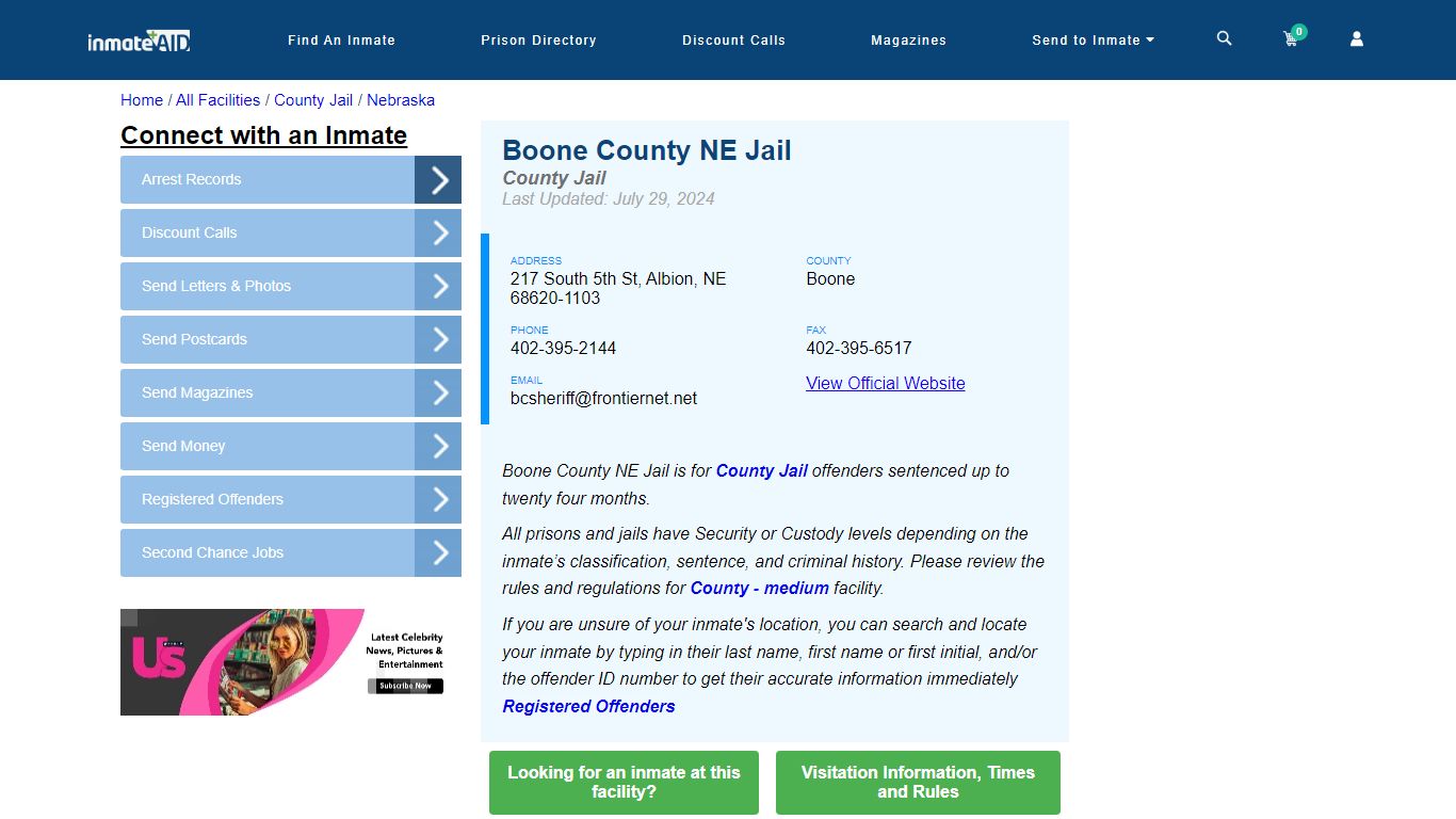 Boone County NE Jail - Inmate Locator