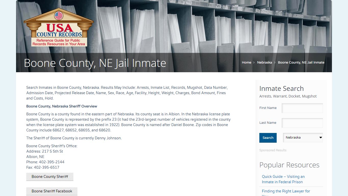 Boone County, NE Jail Inmate | Name Search